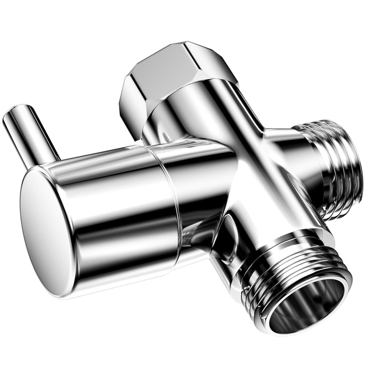 Adaptor dus, Tioialz®, supapa deviator 3 cai, aliaj zinc, argintiu