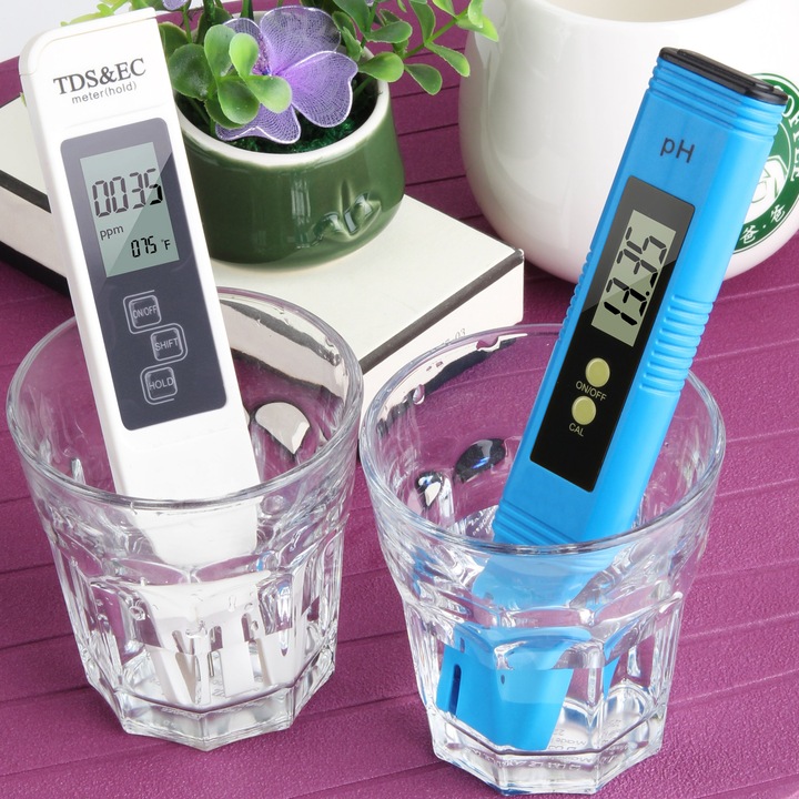 Комплект измервателни и контролни устройства, точност 0,01pH, 3-в-1 TDS EC температура, бяло синьо, 15x5x3cm