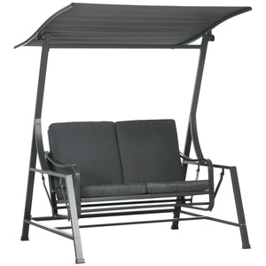 Leagan de gradina, Outsunny, Otel/Poliester, cu perne detasabile, negru si gri, 148x129x172cm