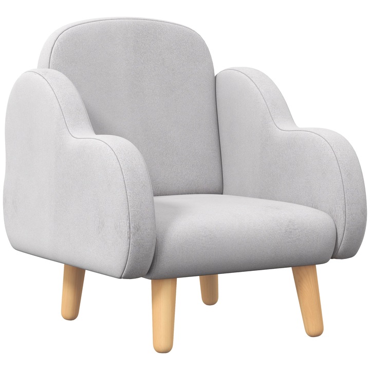 ZONEKIZ Fotoliu pentru copii in stil scandinav cu cotiere in forma de nor, scaun din material textil pentru copii pana la 3 ani, 46x51x55cm, gri