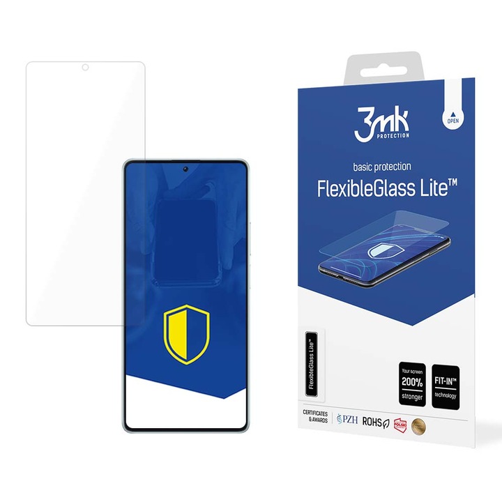 Folie de protectie 3MK FlexibleGlass Lite, 0,16mm, rezistenta la zgarieturi 6H, set montaj, pentru smartphone-uri