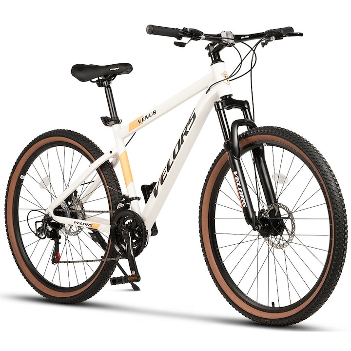 MTB велосипед с 27 "5" колела, скоростна кутия Shimano/Carpat, 21 скорости, последователни лостове, бяло/черно/порто, планински велосипед Velors Venus с алуминиева рамка, дискови спирачки и интегрирани кабели