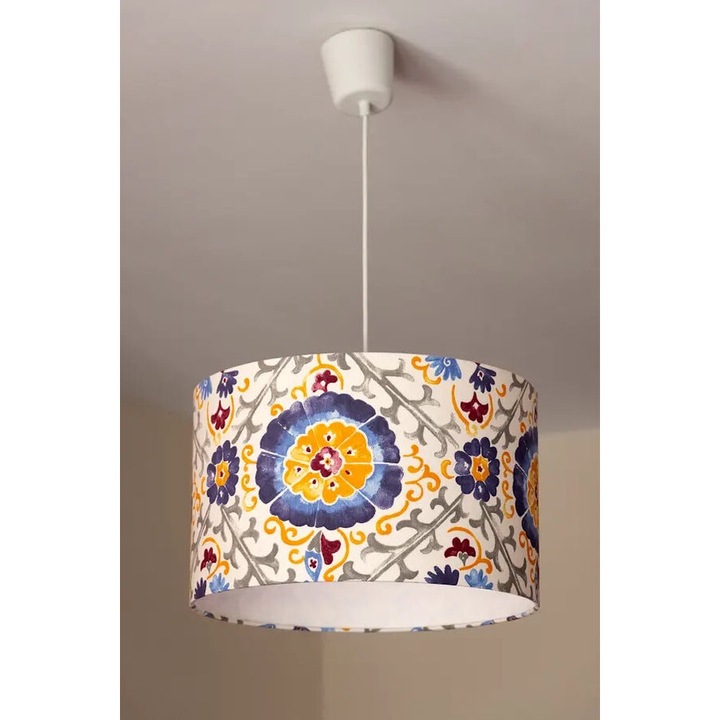Garden of Time Blue Abajur Cilindric, Diametru 40cm, Interior din PVC alb, Pentru lustra/Lampa de masa-lampadar.