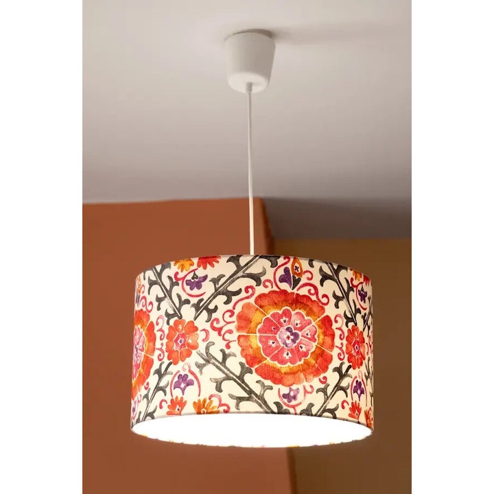 Garden of Time Red Abajur Handmade 40x25cm, Exterior din bumbac, Interior din PVC alb, Pentru lustra/Lampa de masa-lampadar