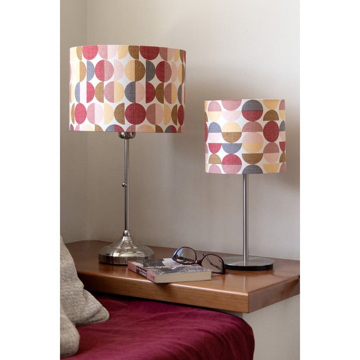 Warm Tone Circles Abajur Paralumi Creations, 30x21cm, exterior din bumbac interior din PVC alb, Pentru lustra/Lampa de masa-lampadar