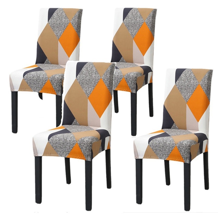 Set de 4 huse pentru scaune de sufragerie din material textil imprimat, rezistente la praf, simple, moderne, lavabile la masina, universale, multicolore