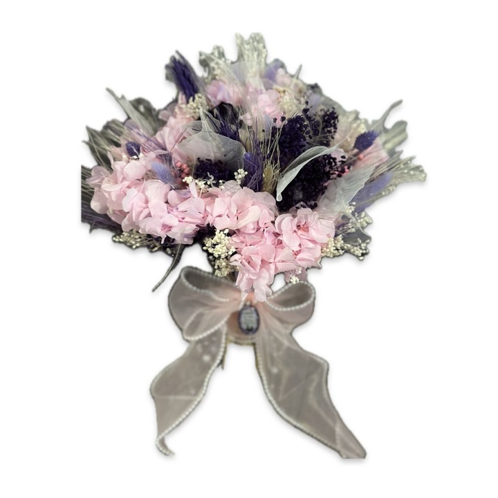 Buchet cununie/mireasa, flori uscate si criogenate, mov