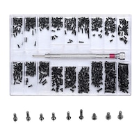 Set De 500 Suruburi, Hggzeg, Cu surubelnita, cutie de depozitare transparenta, Robust si durabil, Rezistent la coroziune, Pentru ochelari de vedere, computere, Metal, 18 dimensiuni diferite, Negru