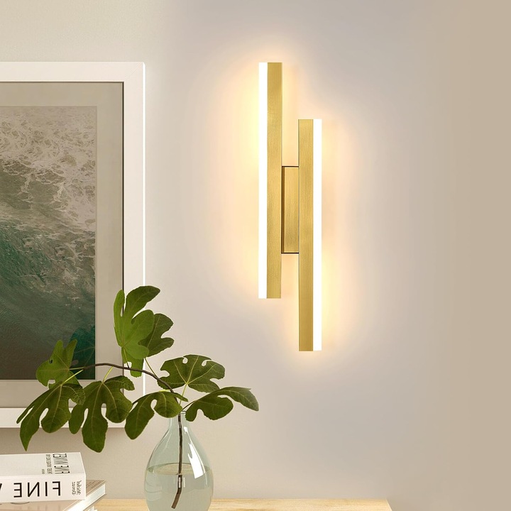 Aplica LED, Goeco, Modern, 16W, 1800LM, Interior, Auriu, Lumina Calda 3000K, 40×10CM, Dormitor, Living, Coridor, Scari