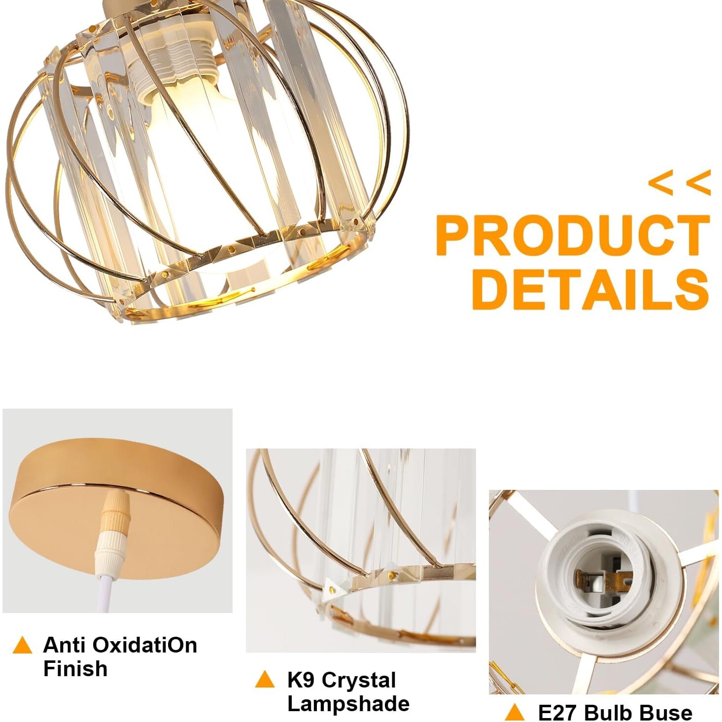 Candelabru, Goeco, Aur, Cristal + Fier Art, 19×19×100cm, E27, Sursa de  lumina nu este inclusa