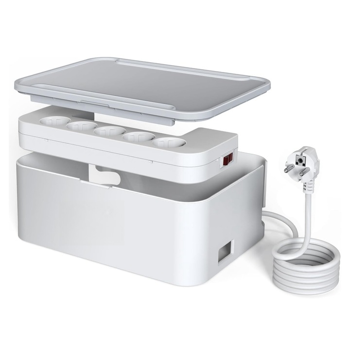 Intelligens hosszabbító kábel, MOSMAOO®, 5 aljzat, 3xUSB, Kapcsolóval, Túlfeszültség védelem, HighPower, Gyermekvédelem, Túlfeszültség funkció, ﻿2m