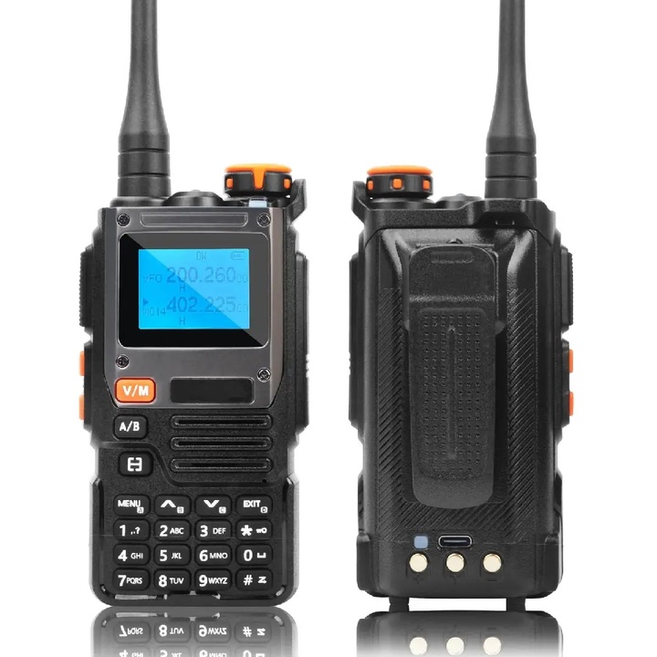Преносима радиостанция, MOSMAOO®, Walkie-talkie, UV-K61, VHF/UHF, NOAA, FM, Акумулаторна батерия 2600MAH, 0W, Свързване на честотата с едно докосване, Тип C директно зареждане, Намаляване на шума, Гланцово черно