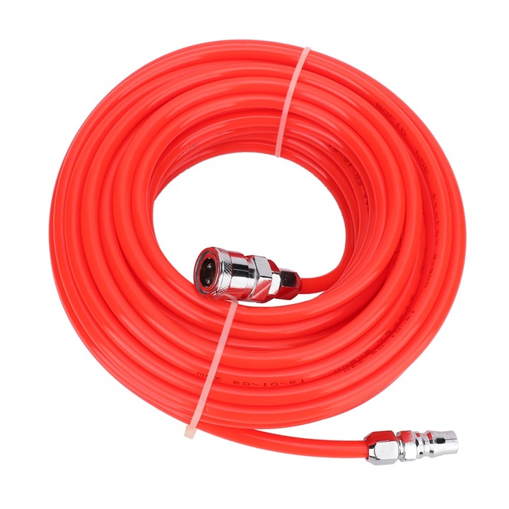 Furtun flexibil pentru compresor de aer Enforose, 5x8mm, 15m, rosu, cu conector rapid tata/femela