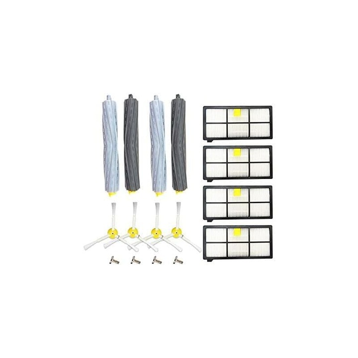 Set piese de schimb compatibil iRobot Roomba seria 800/900, PN 0806BM-BST4004656, 4 perii laterale, 4 filtre, 4 role din cauciuc, 4 suruburi, Multicolor