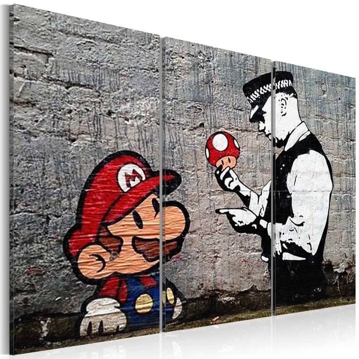 Tablou canvas Artgeist, Premium print - Super Mario Mushroom Cop by Banksy - 120 x 80 cm