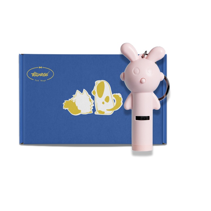 Indicator laser interactiv de jucarie pentru pisici Tail Wags, punct rosu, sigur pentru a se juca pisicile, aspect de iepuras roz, material plastic, non-toxic si ecologic