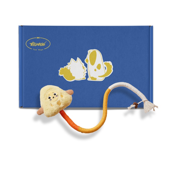 Jucarie interactiva pentru pisici Tail Wags, perfecta pentru divertismentul animalului tau de companie, durabila si sigura, aspect dragut de branza, material durabil din sisal si bumbac, non-toxic si ecologic