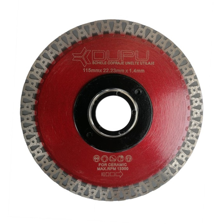 Gyémánt tárcsa, folyamatos, kerámia csempe vágásához, Dupu Matrix, 115 x 22,23 x 1,4 mm