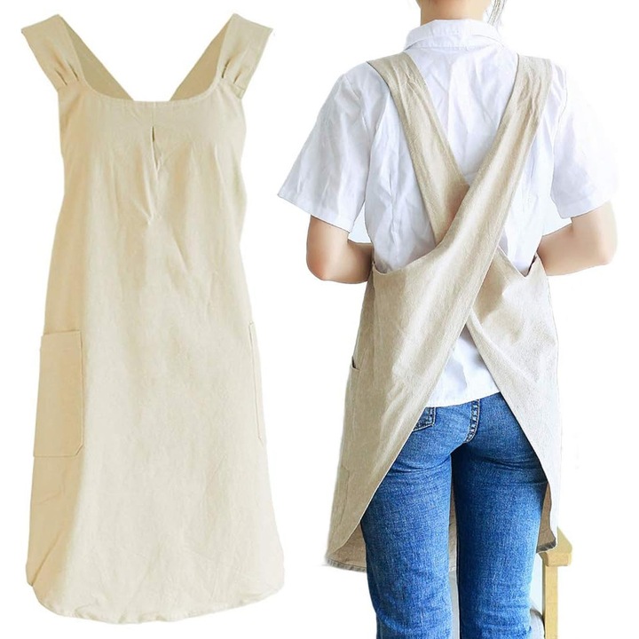 Sort bucatarie cu bretele incrucisate, buzunare, material confortabil, marime unica