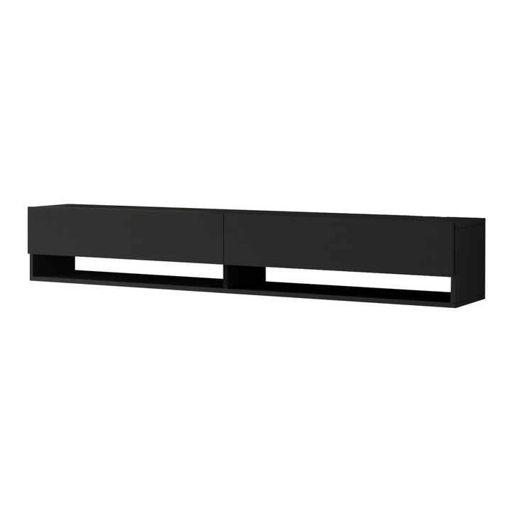 Comoda TV, en.casa, Laitila, 29, 5 x 180 x 31, 5 cm, pal melaminat, negru, cu 2 usi