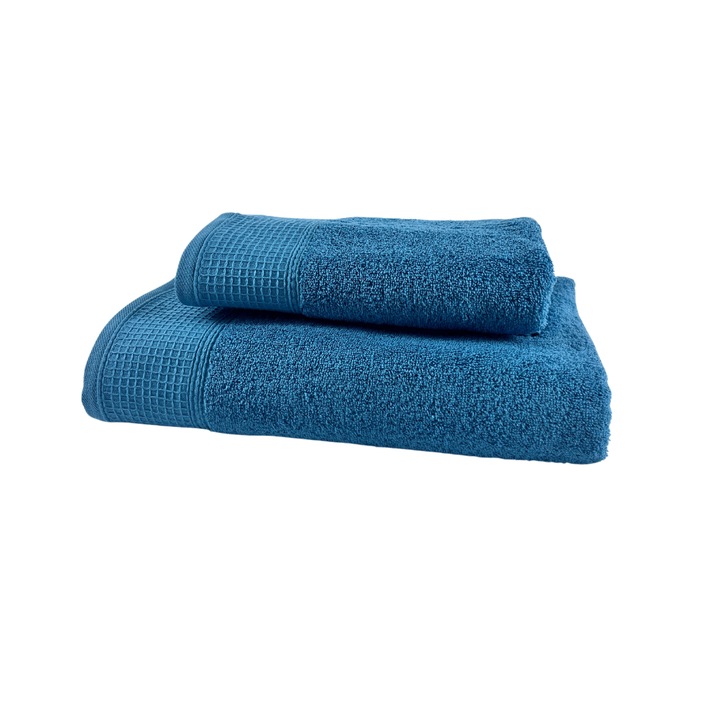 Set 2 prosoape, 100% Bumbac, densitate 480 gsm, 50x100cm + 70x140 cm, Nicodemus, Petrol