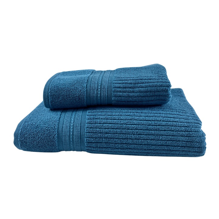 Set 2 prosoape, 100% Bumbac Jacquard, densitate 520 gsm, 50x100cm + 70x140 cm, Erasmos, Petrol