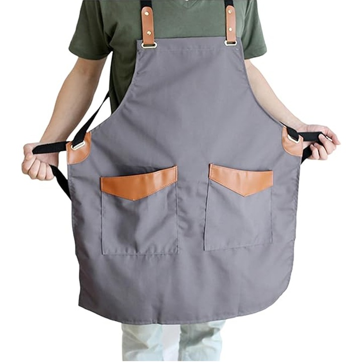 Кухненска престилка с кръстосани презрамки AMRUGL тъмно сива 75см