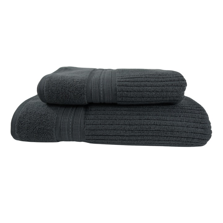 Set 2 prosoape, 100% Bumbac Jacquard, densitate 520 gsm, 50x100cm + 70x140 cm, Erasmos, Anthracite
