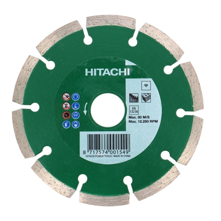 Disc diamantat, cu segmente, pentru debitare materiale de constructii, Hikoki 752811, 115 x 22.23 x 2.1 x 10 mm