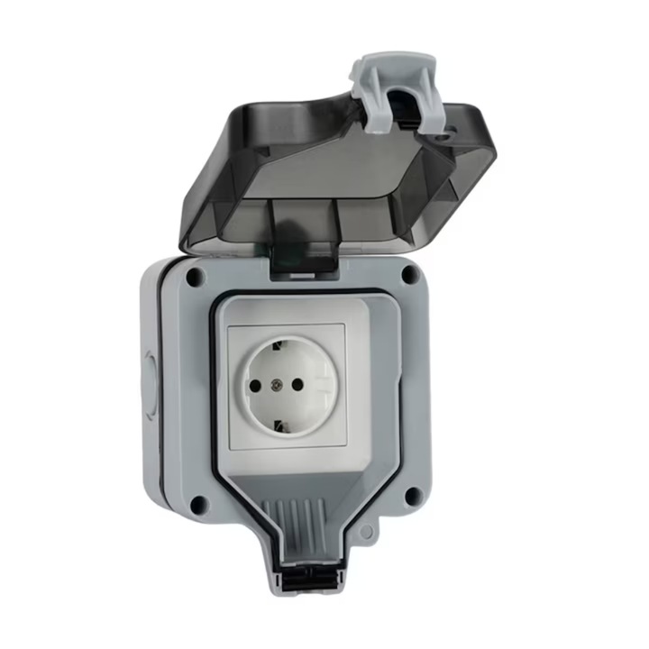 Priza exterior, Rezistenta la ploaie IP66, Material PC, staniu fosfor bronz, Potrivit pentru gradinarit, Gri