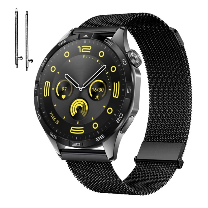 Curea metalica ceas tip plasa Garmin Fenix 8, latime curea 22 m, Atractie magnetica puternica, Fabricat din otel inoxidabil 316L, Negru