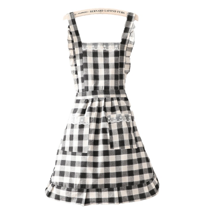 Sort bucatarie, Poliester / Bumbac, Model carouri, 2 Buzunare, 95 x 70 cm, Alb / Negru