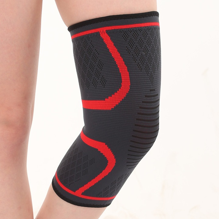 Echipament de protectie sportiva, genunchi, rosu, mestesug tricotat, material nailon, marime M