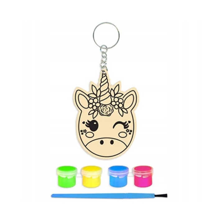 Decoratiune Din Lemn Pentru Pictat, Set Creativ, Artmaker, Unicorn, Ideala Pentru Copii, Dezvolta Imaginatia Si Abilitatile Artistice, 4 Culori Neon, Pensula Inclusa, Activitate Distractiva Si De Creatie, Cadou Grozav