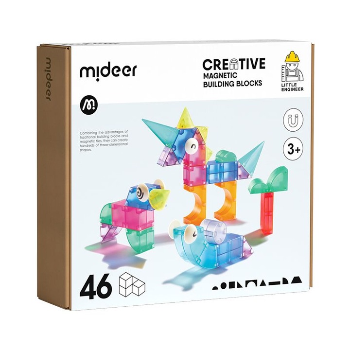Set de constructie educational MiDeer, 46 piese, culori variate, 3D si 2D, pentru copii de la 3 ani
