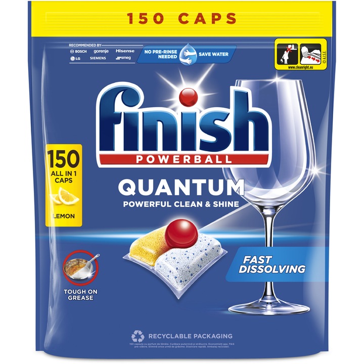 Капсули за съдомиялна Finish Quantum Lemon, 150 измивания