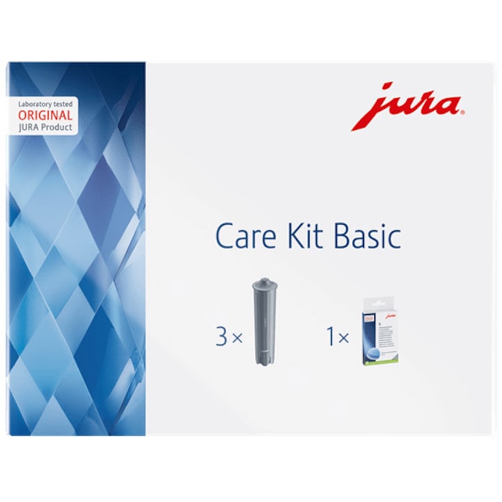 Комплект за поддръжка JURA Basic I Три филтъра Claris Smart+ против варовик и комплект от 6 таблетки за почистване на кафе система