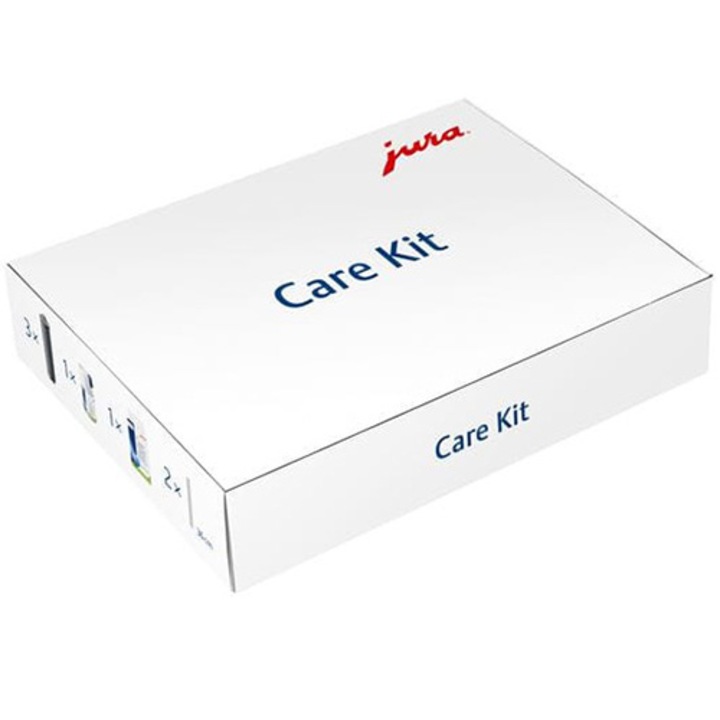 Комплект за поддръжка JURA (с филтър Claris Smart+) I Три филтъра CLARIS Smart+, Минитаблетки за почистване на млечната система с дозировка, 30 почистващи препарата, Комплект от 6 почистващи таблетки на 3 степени и два маркуча за мляко
