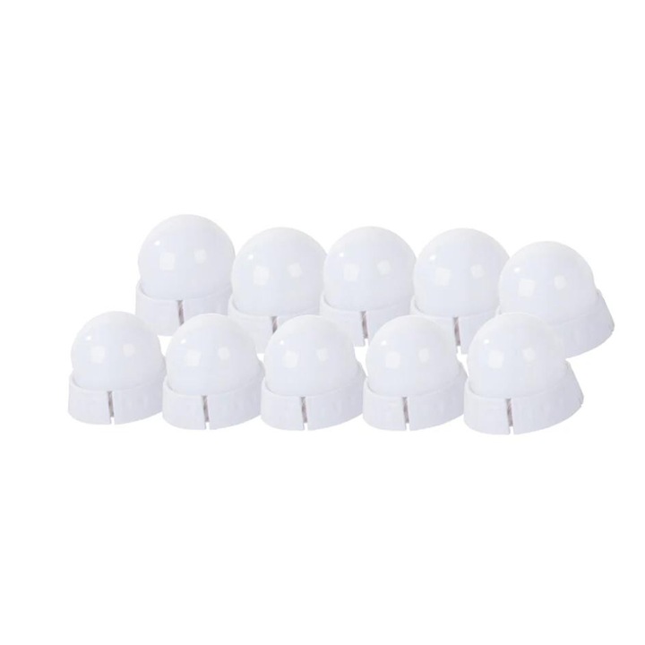 Set 10 becuri LED pentru oglinda cu dimmer, prindere cu ventuze sau adeziv, 3 nuante de lumina, 4 W, 4 x 4.8 cm, Alb