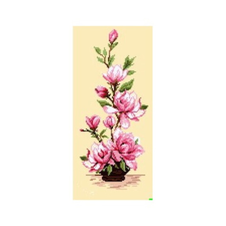 Goblen Ikebana cu magnolie, Rogoblen - kit cu panza imprimata si fire mouline, 8 x 18 cm