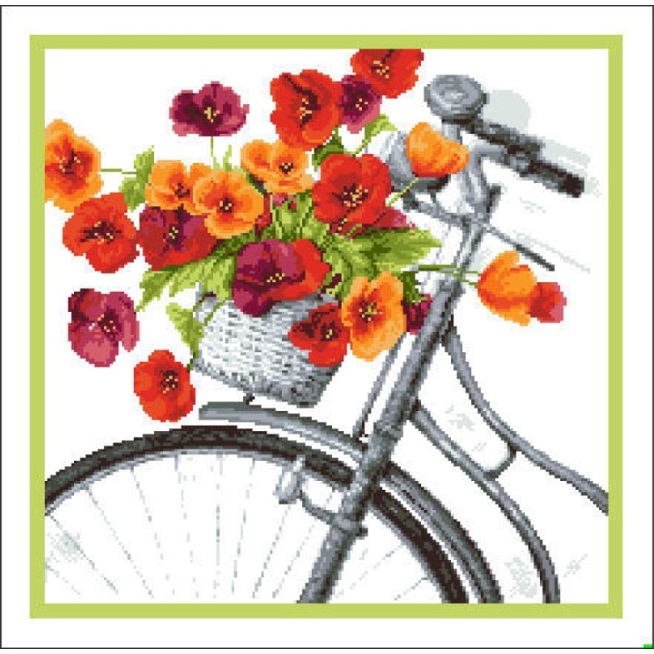 Goblen Florile vantului, Rogoblen - kit cu diagrama alb-negru si panza Zweigart atipica, fire mouline 22 x 22 cm