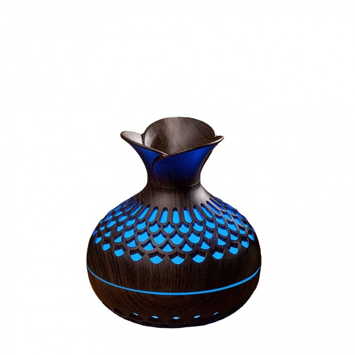 Umidificator ultrasonic USB, difuzor de arome, led 7 culori, 300ml, culoare negru