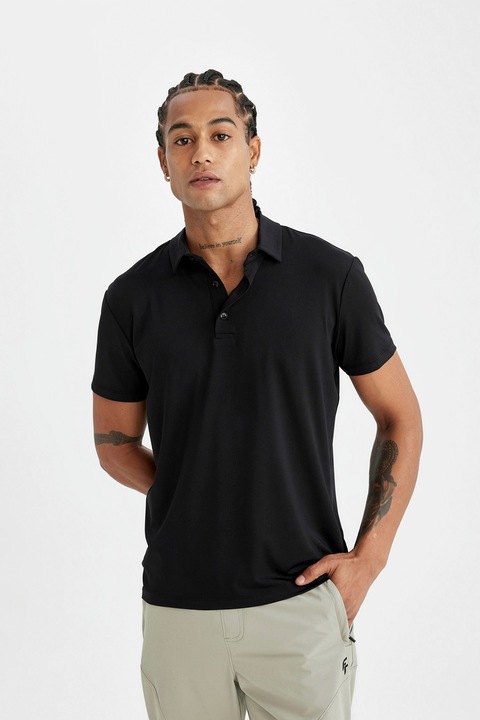 DeFacto, Tricou polo regular fit, Negru, L