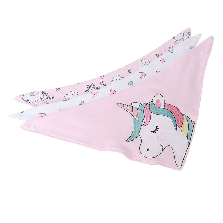 3 db pamut előke rajzfilm mintával, Jormftte, nedvszívó, állítható, babáknak