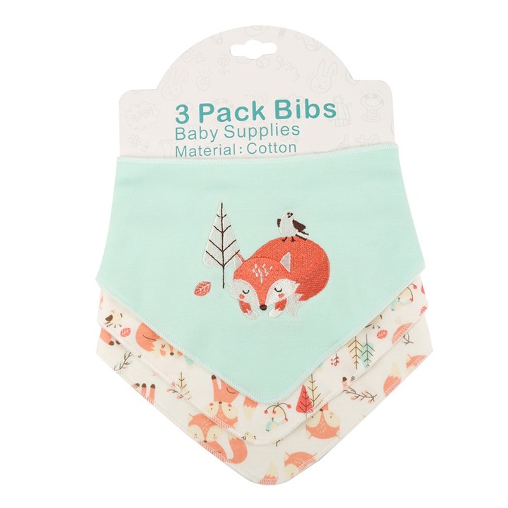 Jormftte pamut babaelőke, hímzett mintával, állítható, többszínű, 0-3 év, 3 db