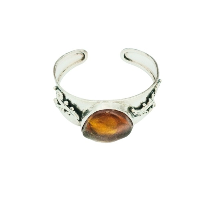 Bratara fixa, reglabila de Argint 925 cu piatra mare de Chihlimbar natural Caliope 6 cm