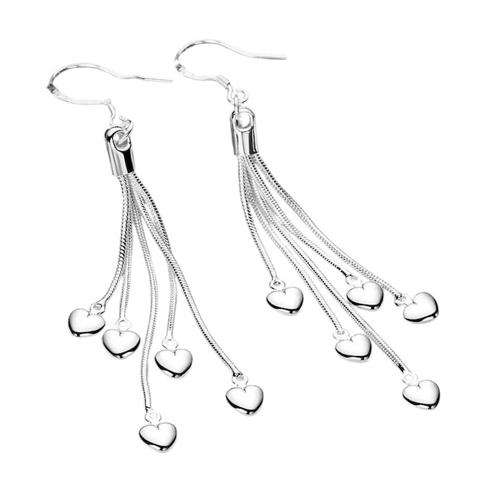 Cercei dama, model cute cu inimioare multiple, tematica feeling lovely, argintii, EFAYN