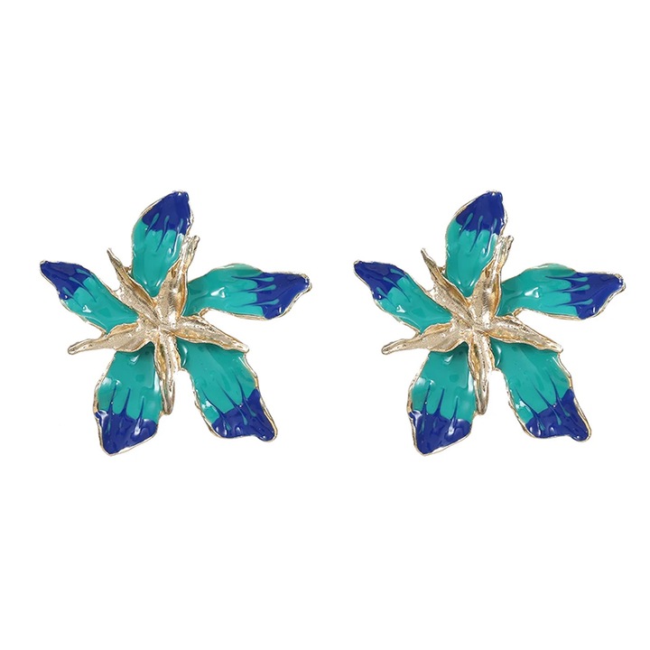 Cercei dama, model cu floricele exotice, tematica beautiful nature, albastri, EFAYN