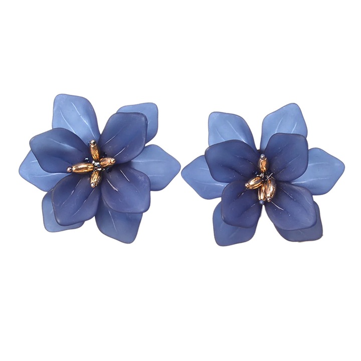 Cercei dama, model delicat cu floricele radiante, tematica summer love, albastri, EFAYN