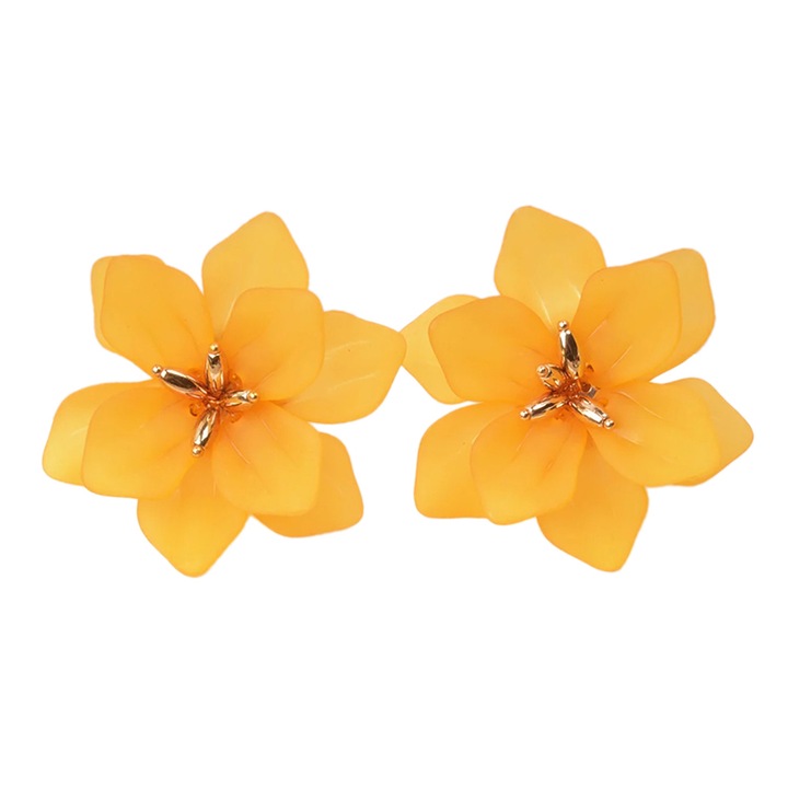 Cercei dama, model delicat cu floricele radiante, tematica summer love, galbeni, EFAYN